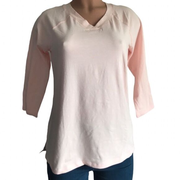 Isaac Mizrahi TRUE DENIM Slub Knit Back Pleat 3/4 Sleeve Top - Picture 3 of 8